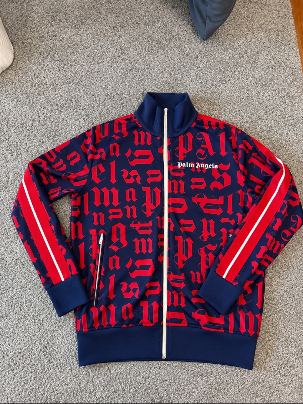 Palm Angels Navy & Red Kids Track Jacket with Logo Print